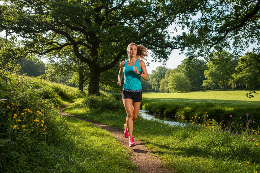 Runner donna in un parco con plantari MEDERE 3D biomeccanici per la corsa